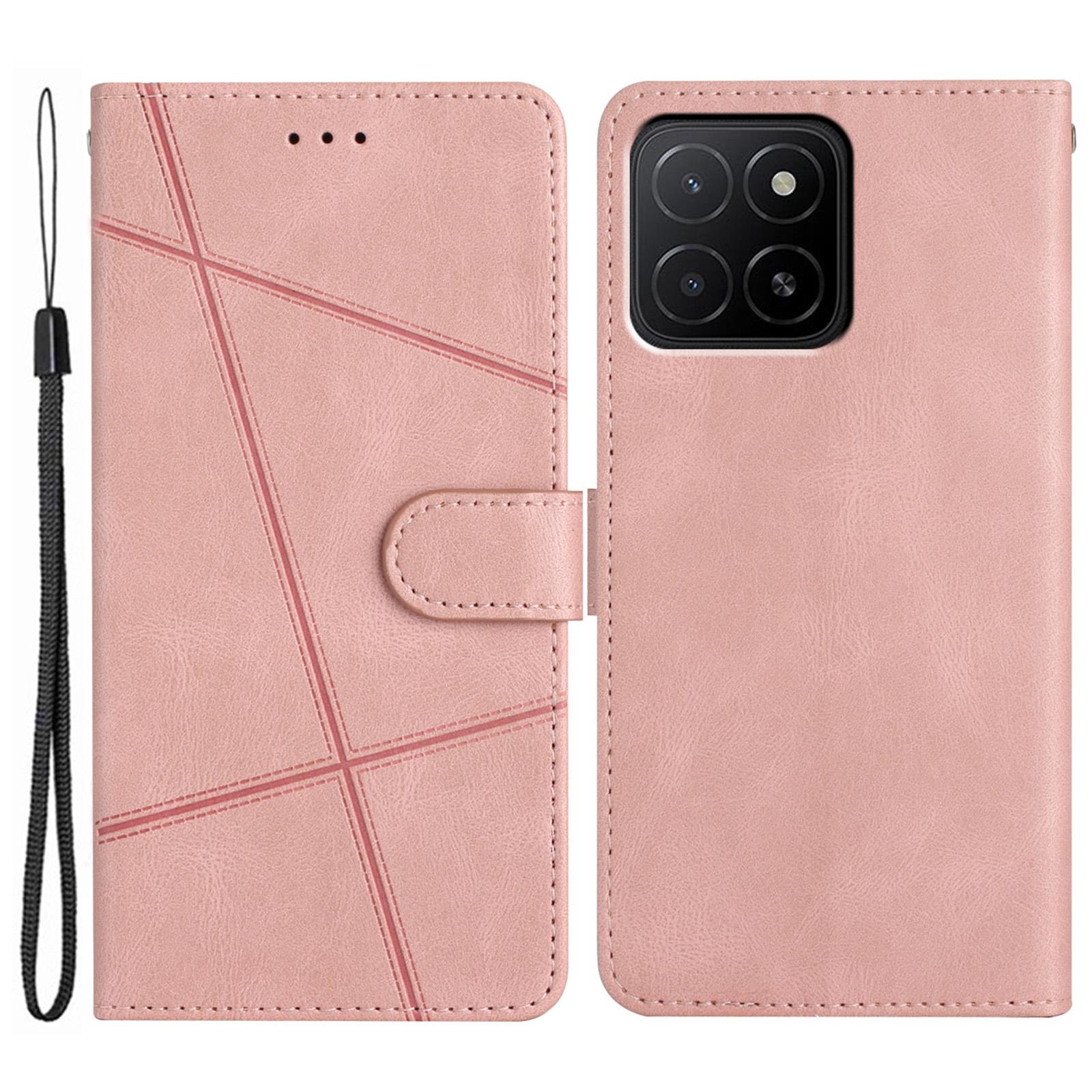 

For Honor X6c 4G Wallet Case Line Imprinted Skin-Touch Leather Flip Phone Cover Rose Gold