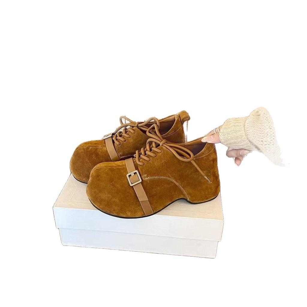 Japanese retro platform lace-up loafers women's 2025 new college style comfortable height-increasing small leather shoes muffin single shoes