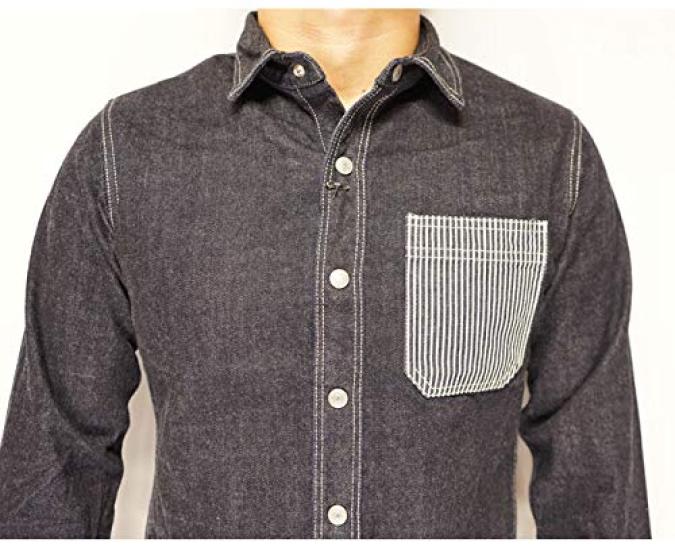 Kojima Jeans Denim Hickory Work Long Sleeve Shirt with Dot Made In Japan Men's RNB-202RS-Hickory-XXL Buttons,