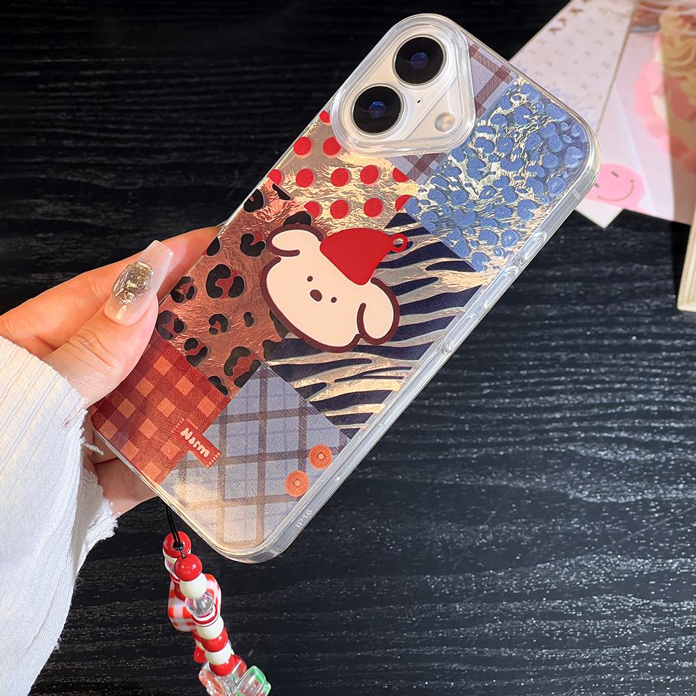 Bracelet Chain Painted Phone Case For iPhone 16 11 12 13 14 for 12 14 16 Pro 14 16 Pro Max Cute Pattern Hard Cover With Lanyard