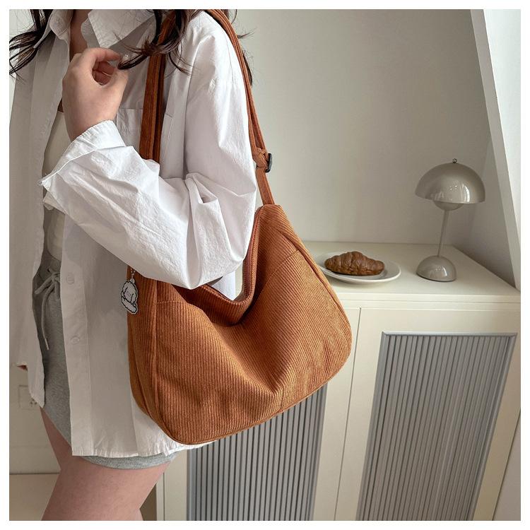 Cotton Corduroy Shoulder Bag for Women Large Capacity Crossbody Purse Jelly Style Daily Tote