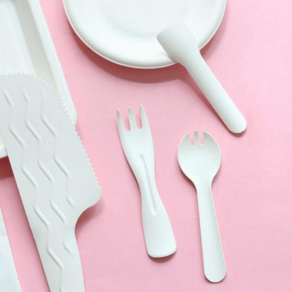 100 Pièces Cuillère Fourchette Jetables Écologiques Blanche Pelle à Dessert Gâteau Cuillères à Glace Ménage