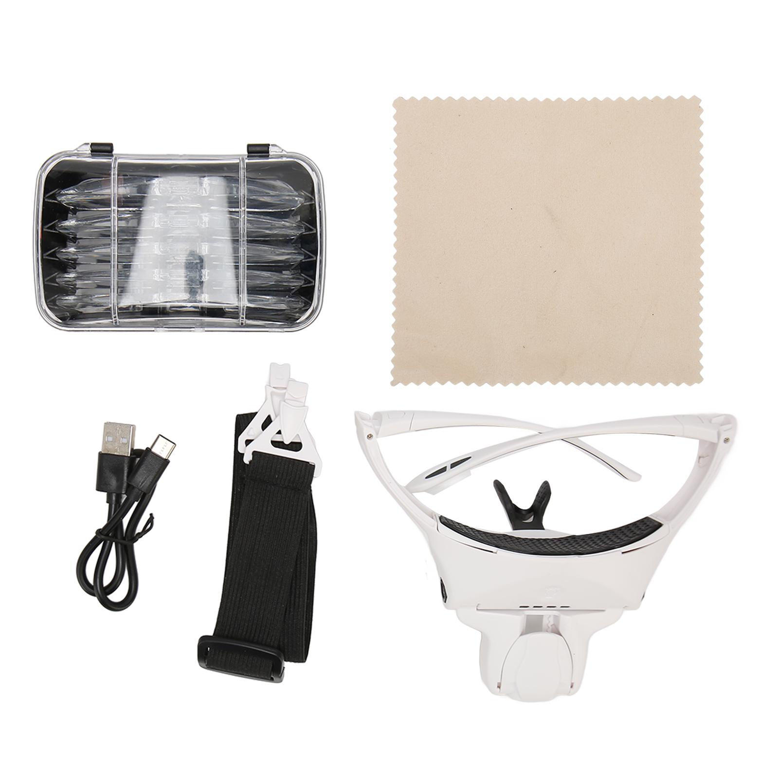 

Head Worn Magnifier 1 to 3.5X Magnification 4 LED Lights Ergonomic Hands Free Magnifying Glass with
