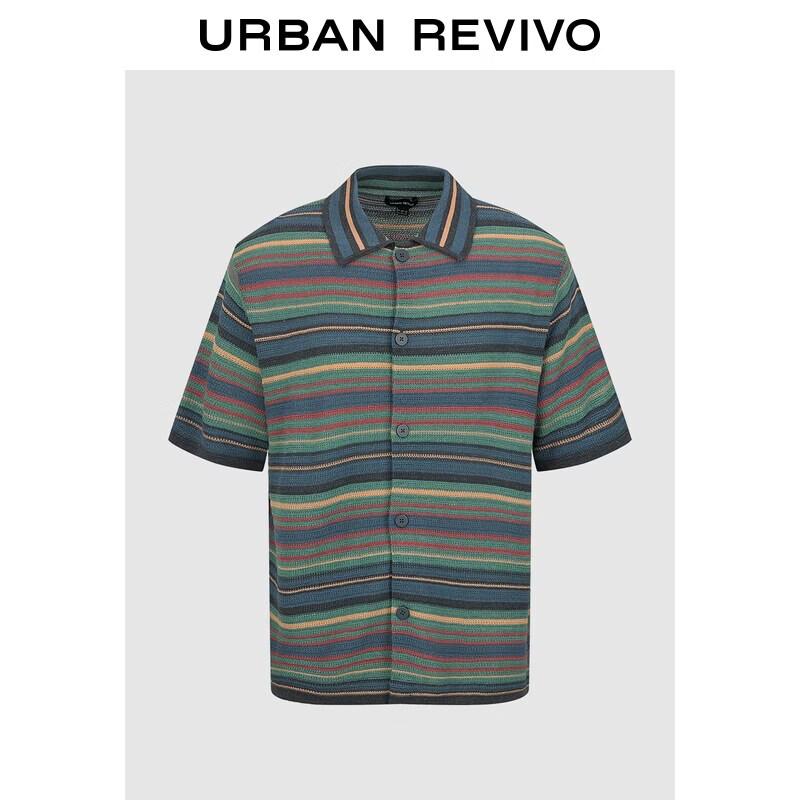UR2026 Men s Multi-color Stripe Short-Sleeve Knit Cardigan M