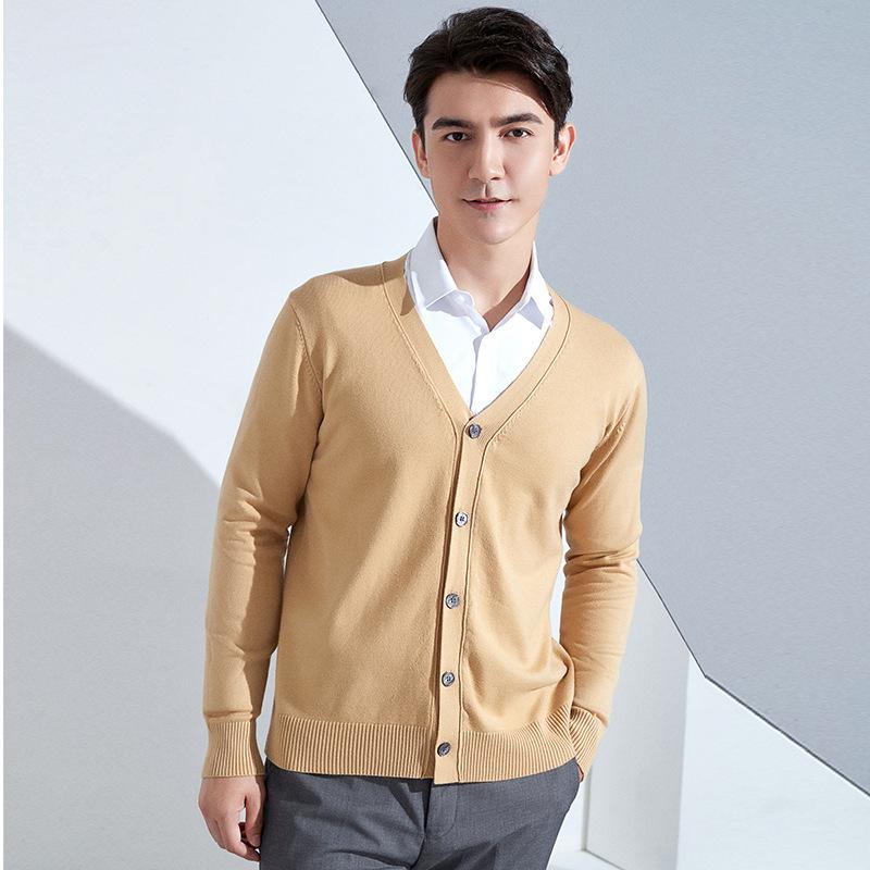 Knitting Cardigan Men's Short Section Solid Color Sweater Jacket Business V-neck Bottoming Shirt Spring and Autumn Years Autumn and Winter Tide