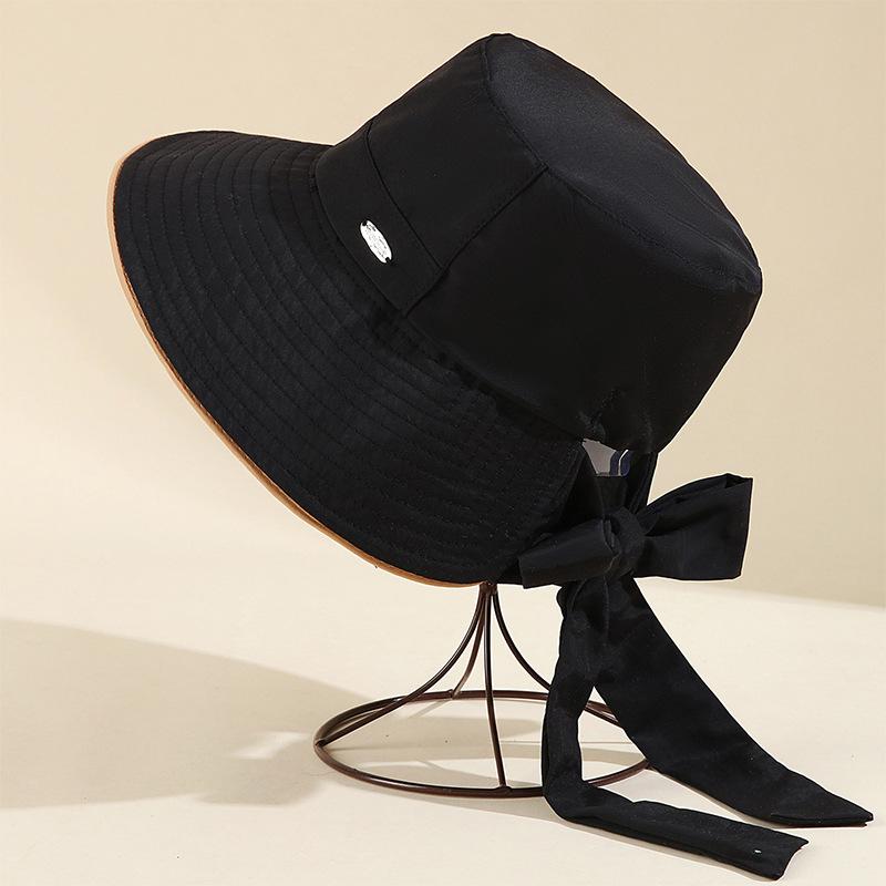 Spring and summer light outdoor UV protection large brim bow bucket hat women