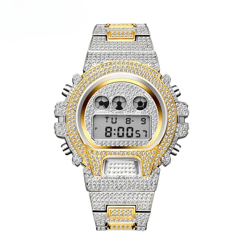 Japanese Diamond-encrusted Multifunctional Fashionable Electronic Watch Full of Diamonds Waterproof Men's Watch