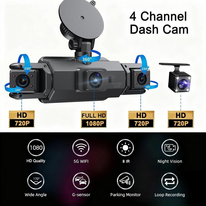 360° Dashcam Car Camera Recording Wifi Wireless Webcam Way Video Recorder 1080P 24 Parking 4 Channel Car Black Box