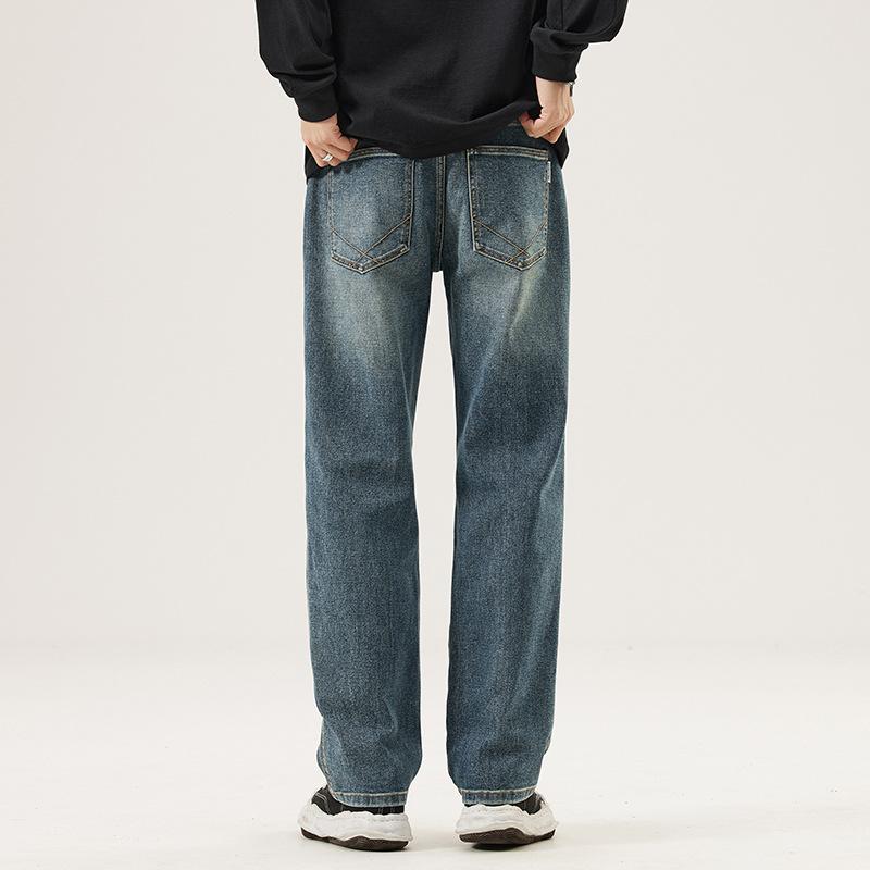 European Version of Jeans Men's Loose Straight New Classic Trend Casual Versatile Wide-leg Pants Elastic Denim Trousers Men