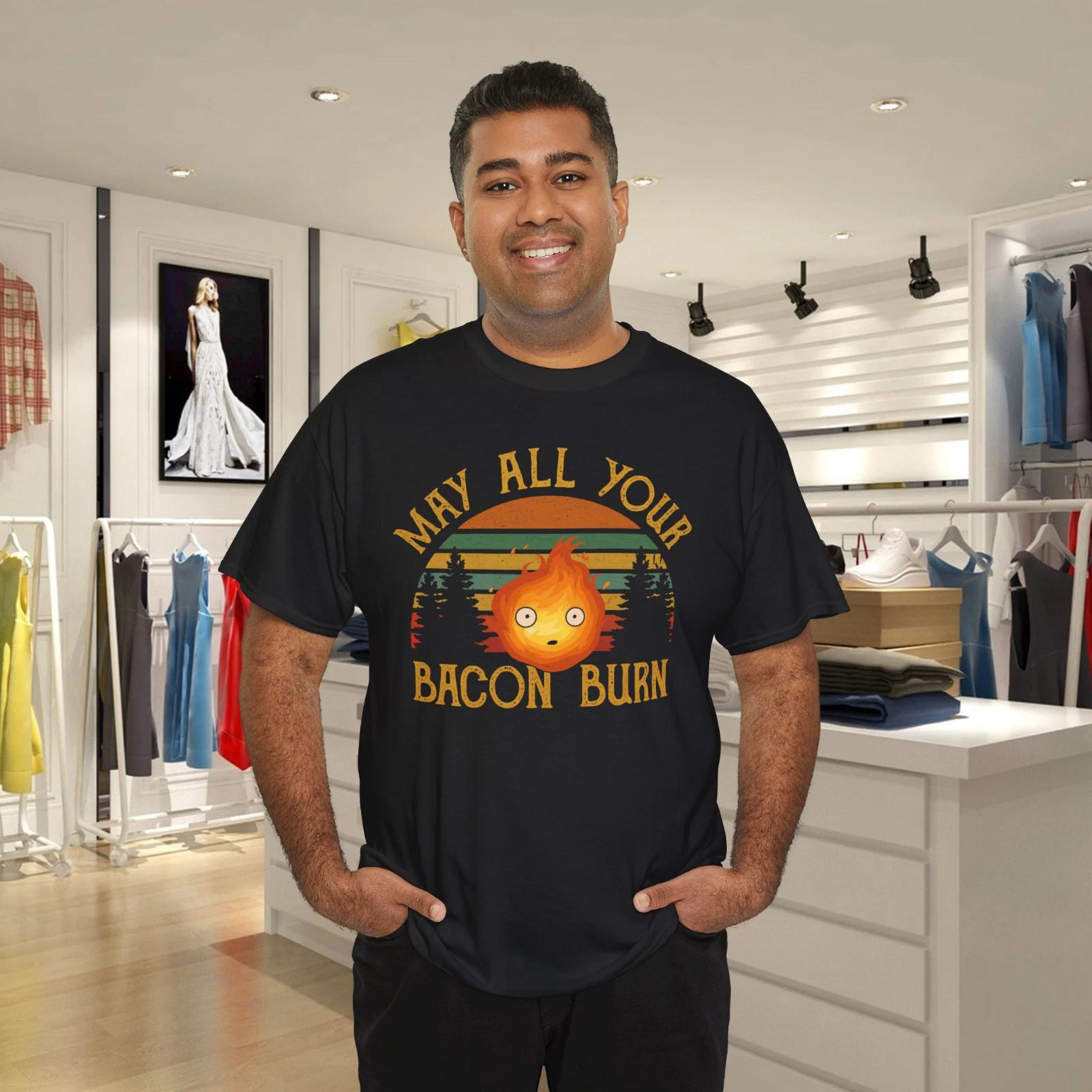 

Vintage Retro May All Your Bacon Burn BBQ Grunge T-Shirt XL