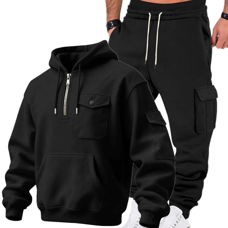 

New autumn and winter hooded sweater trousers casual jacket men s loose sports suit M чёрный
