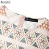 ZANZEA Women Casual Round Neck Short Sleeve Vintage Print Dress