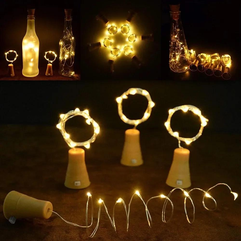 Solar Powered Wine Bottle Lights IP65Waterproof Cork Shape Fairy Lights Garland Christmas Light Copper Wire Home Room Decor Lamp