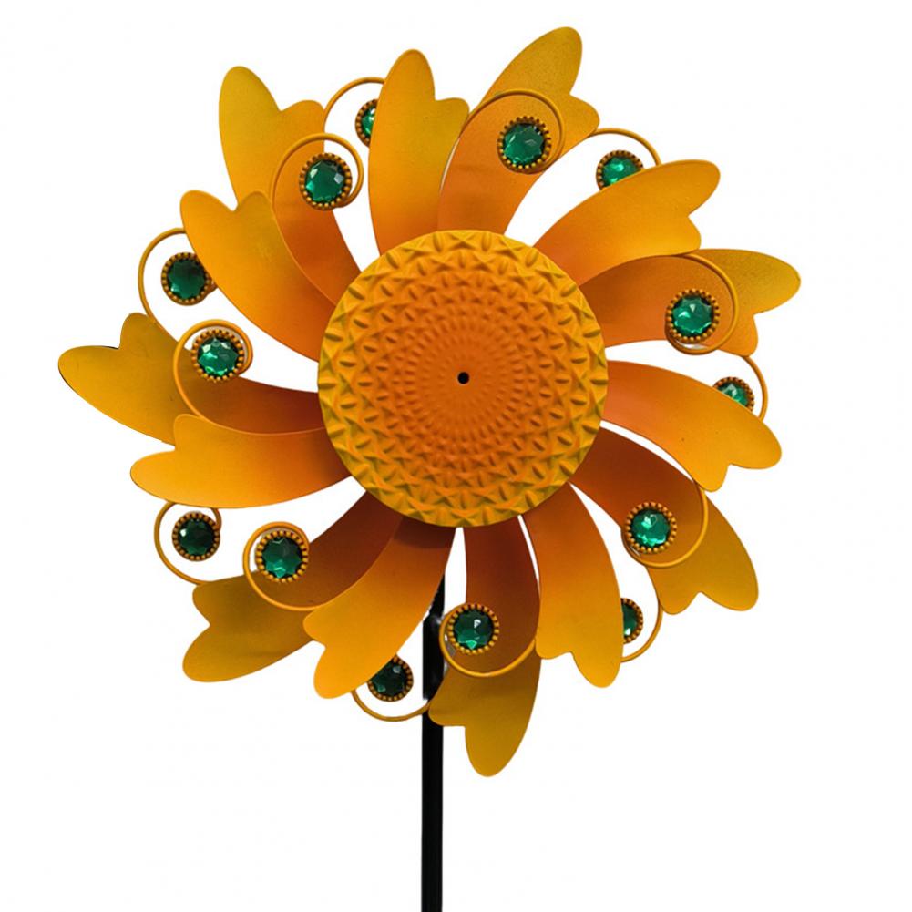 Outdoor Garden Windmill Butterfly Flower Windmill Sunflower Wind Spinner Garden Decor 360 Degree Rotating Metal Flower for Patio