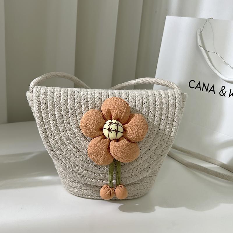 A Small Fresh Style Women's Shoulder Bag Flower Doll Decorated Coin Purse Mobile Phone Bag Woven To Make Young Ladies Love