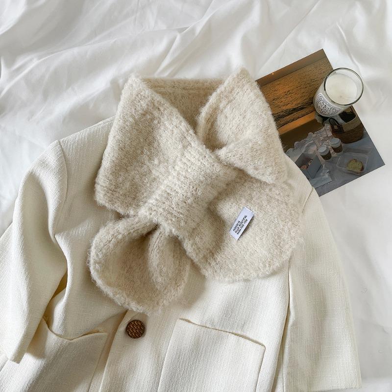 

Winter knitted wool cross scarf women s new high-end solid color slack with ear scarf 82*15cm