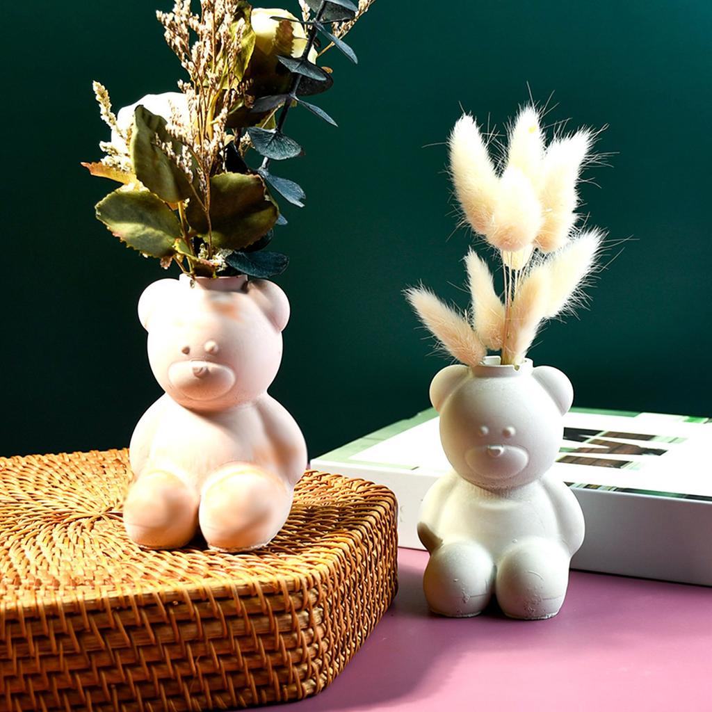 Flexible Silicone Mold Cement Clay Molds Plaster Flowerpot Mold for Crafting Bear Shape Flower Pots or Pen Holders