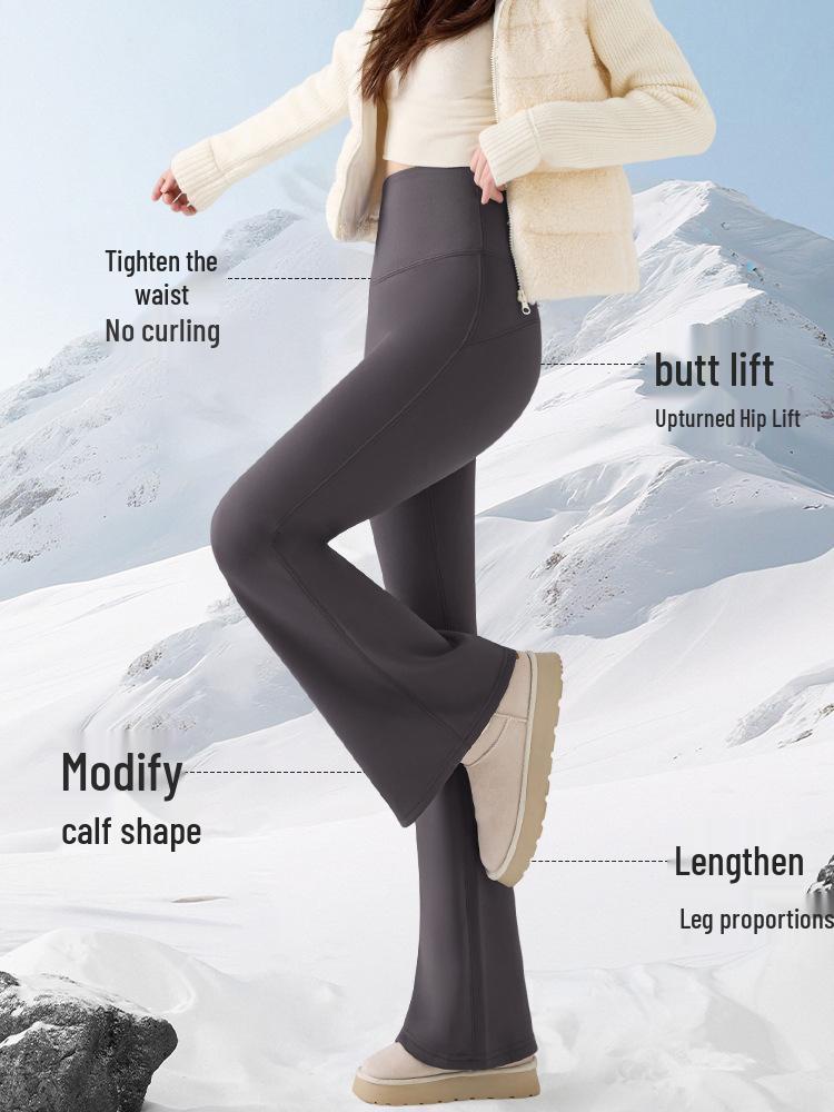 High-Waisted White Shark Pants: Fleece-Lined, Flared, Slimming, and Versatile for Autumn and Winter