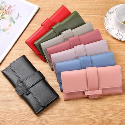 PU-Leder Damen Geldbörsen Luxus Lange Lasche Faltbare Muster Münzbörsen Weiblich Einfarbige Dünne Clutch Handy Tasche