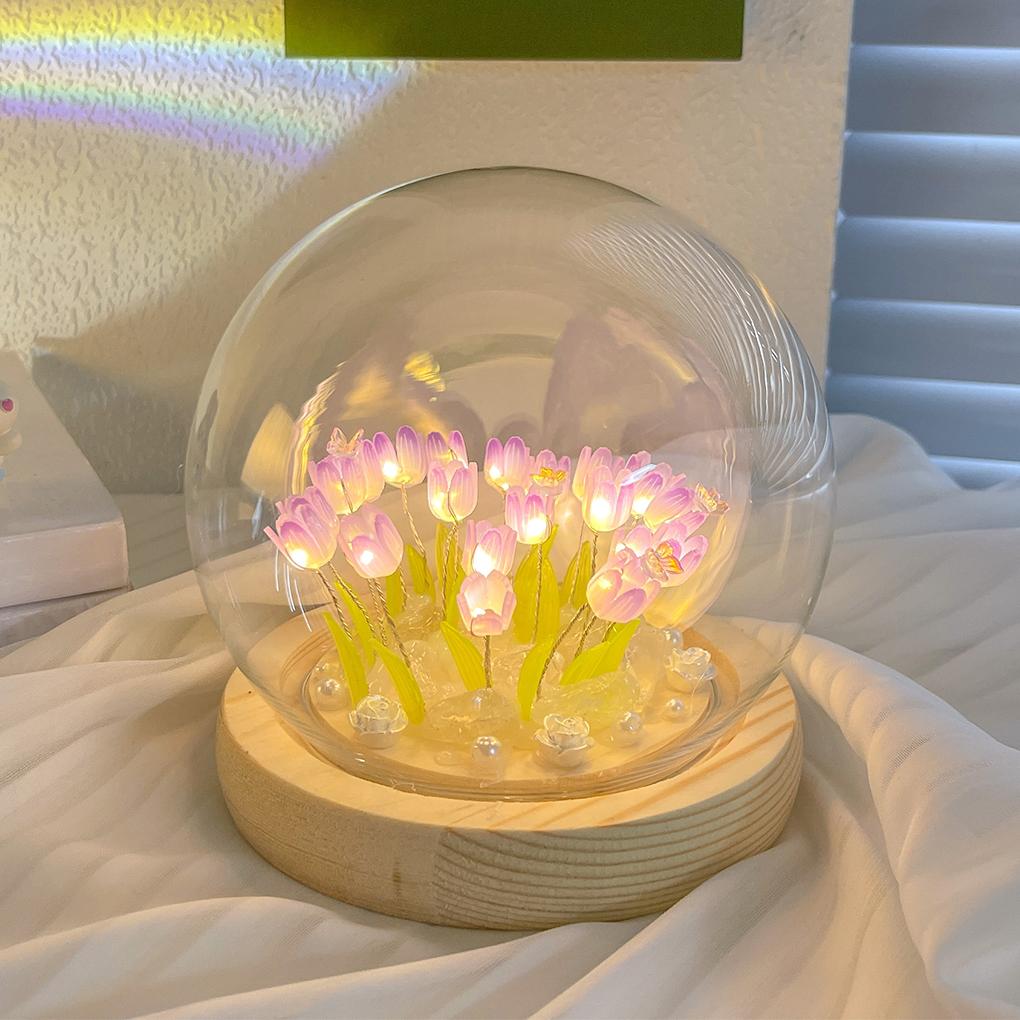 Glass DIY Tulips Night Light Romantic And Exquisite Decoration For Bedroom Mini Tulips Flower Light