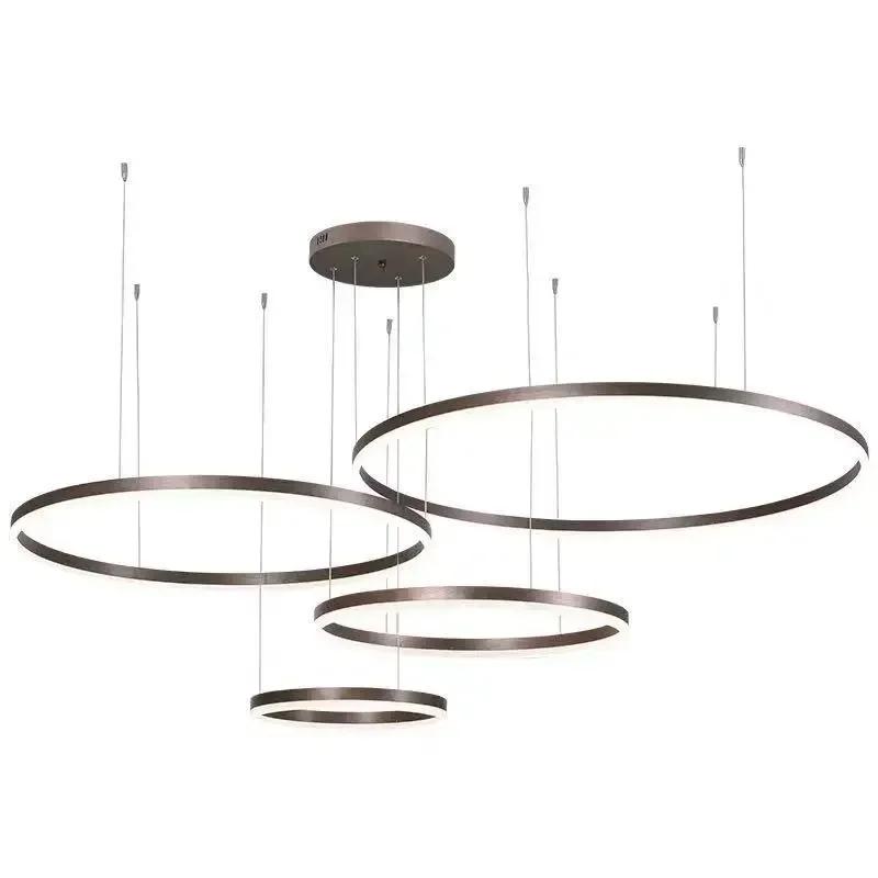 Modern Led Chandelier Home Lighting Brushed Rings Ceiling Mounted Chandelier Lighting Hanging Lamp Gold&Coffee Color