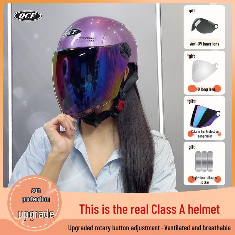 

Men’s Lightweight Double Visor Electric Motorcycle Helmet with Summer Sun Protection