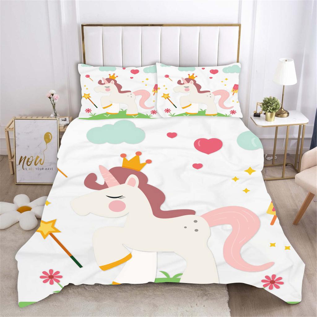 Unicorn 3-Piece 1 Quilt Cover One Piece Bedding Set Comforte Luxus Exquisite Birthday Gift 100% Polyester Home Decor