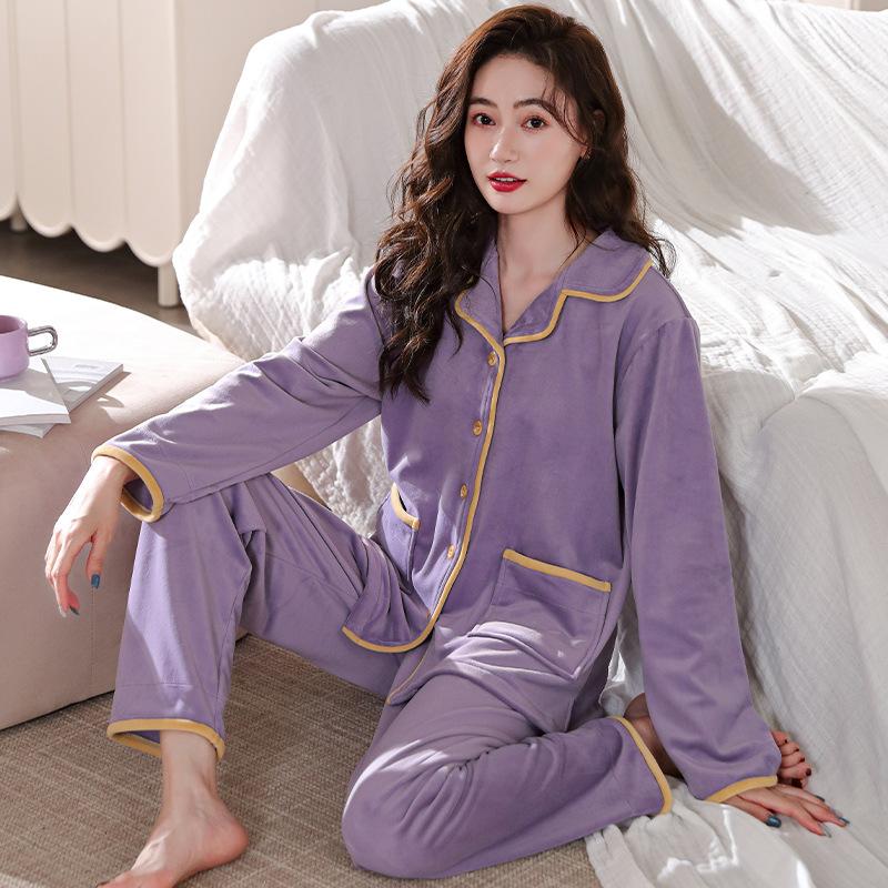 Pajamas Women'S Winter Coral Fleece Thickened Fleece Autumn And Winter Flannel Women'S Spring And Autumn Island Fleece Winter Loungewear