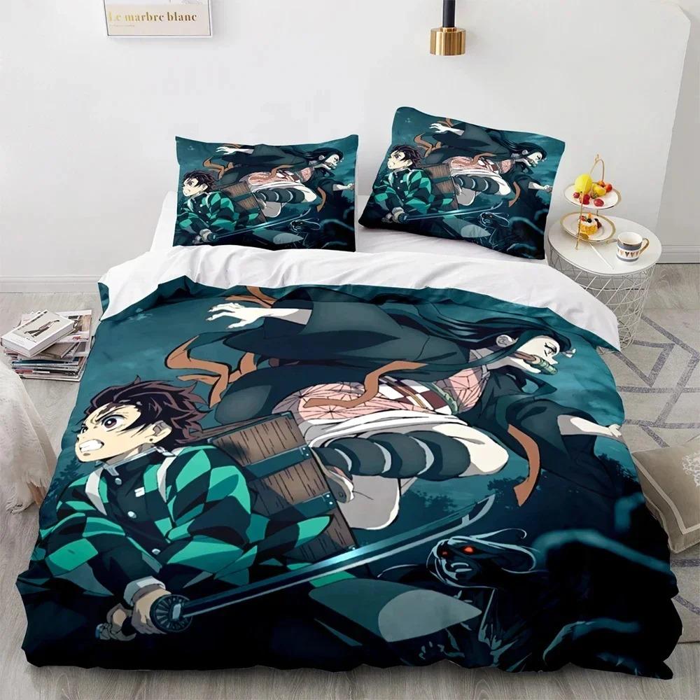 Anime Demon Slayer Kamado Tanjirou Bedding Set Duvet Cover Bed Set Quilt Cover Pillowcase Comforter King Queen Size Boys Adult S