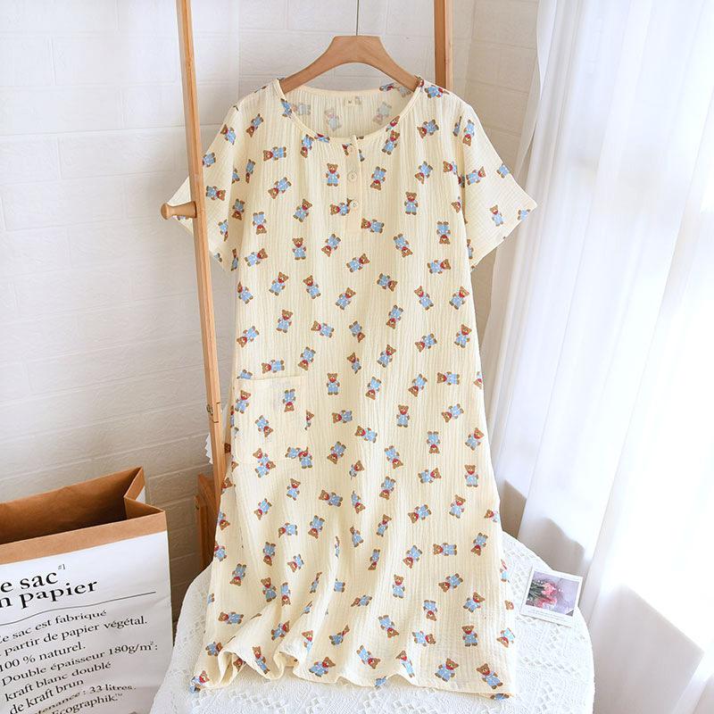 

Летняя свободная ночная рубашка с короткими рукавами из хлопчатобумажной креповой ткани разных цветов, женская домашняя одежда, ночная рубашка, пижама M