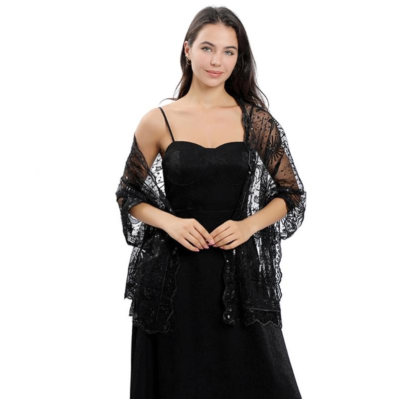 Woman Sequins Decor Embroidery Scarf for Summer Wedding Party Sunproof Supplies