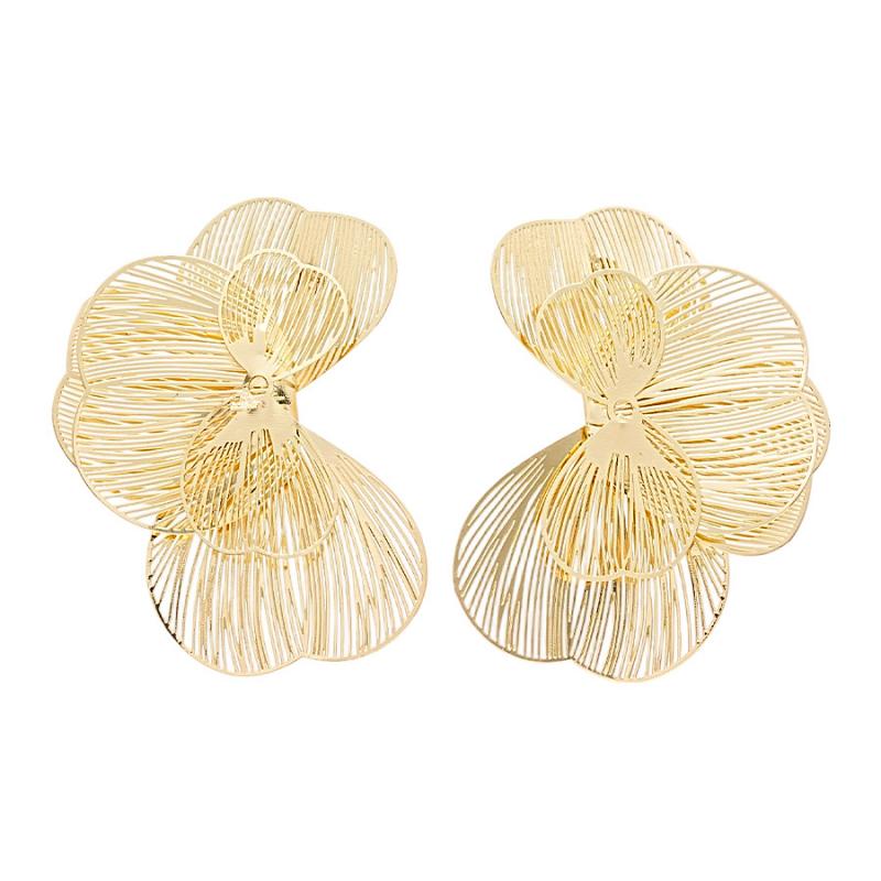 Elegant Multi Layer Metal Petal Flower Stud Earrings for Women Creative Gold Color Hollow Floral Piercing Earrings Jewelry Gifts