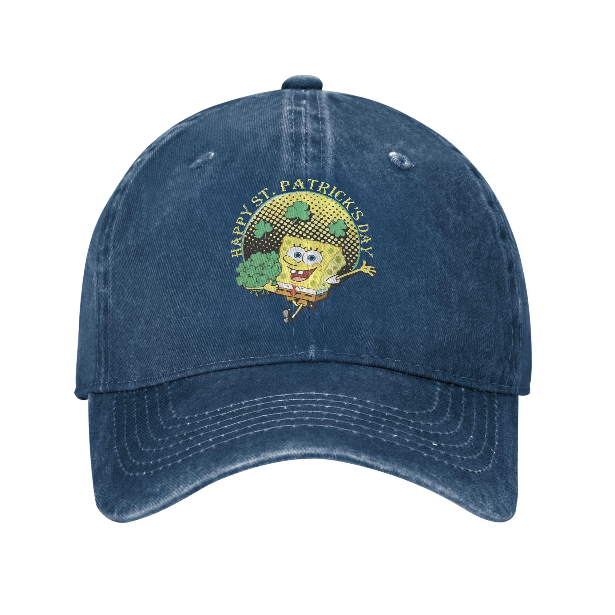 

Spongebobs St Patrick s Day Washed Baseball Cap Streetwear Sun Trucker Hat Summer Unisex-Teens Running Hippie Baseball Caps One Size темно-синього кольору