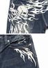 Vanson Crossbone Skull Fire Vollständig verwaschene Jeans, & Muster, Bestickt, Hose, SP-B-26 (Größe 32, Indigo)