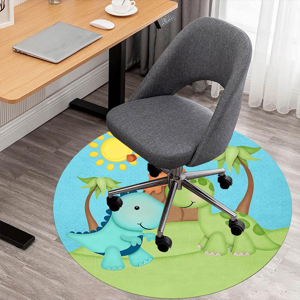 1 szt. Mata Okrągła na Krzesło - Przygoda Dinozaura, Dywanik do Pokoju - Antypoślizgowa Mata Podłogowa do Biura, Sypialni, Dekoracja Domu, Prezent Świąteczny p0811185