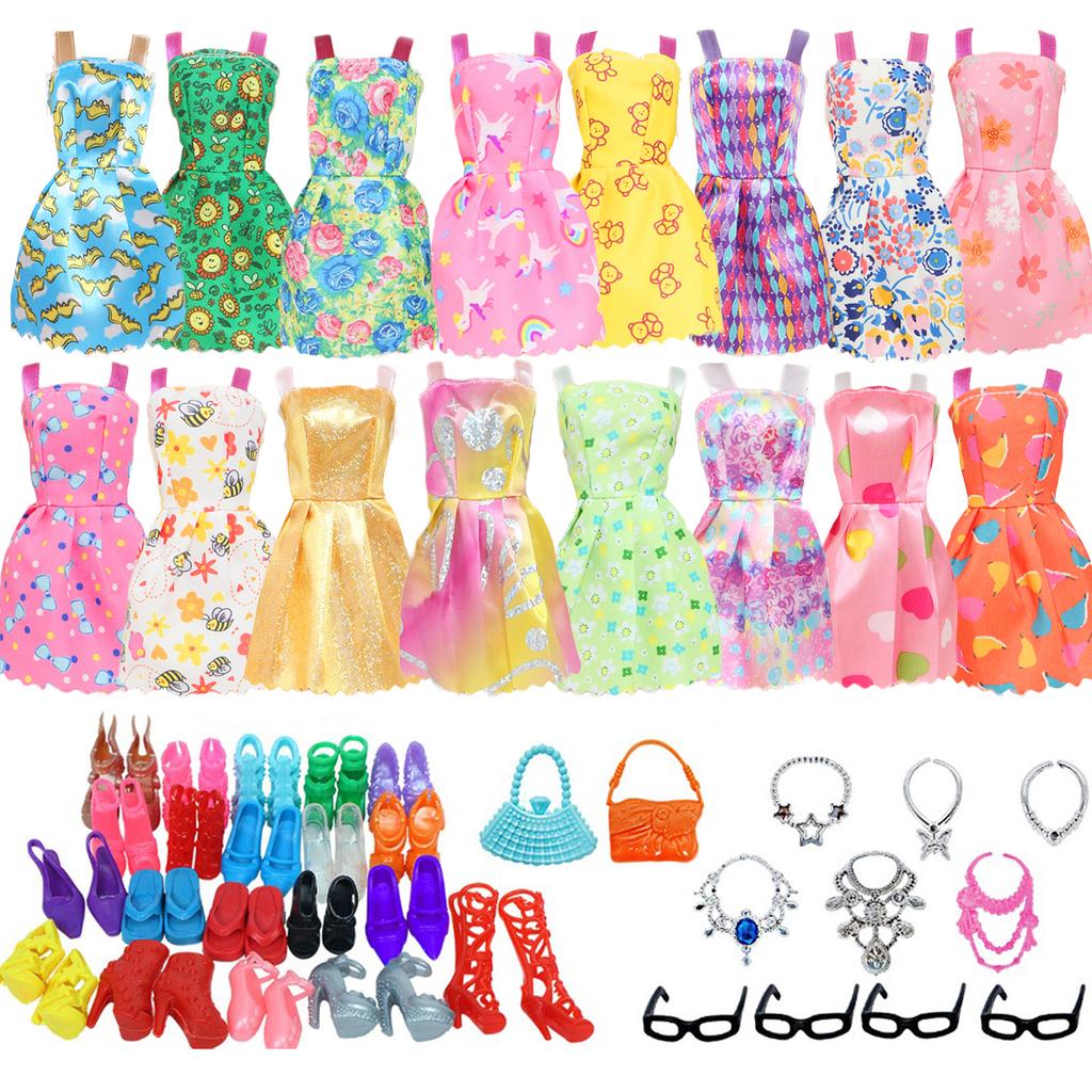 32 Item/Set Ba Doll Bie 11.5 Inch Doll Accessories=10 Mix Dress+ 4 Glasses+ 6 Necklaces+2 Handbag+ 10 Shoes Clothes 11.8'' Doll