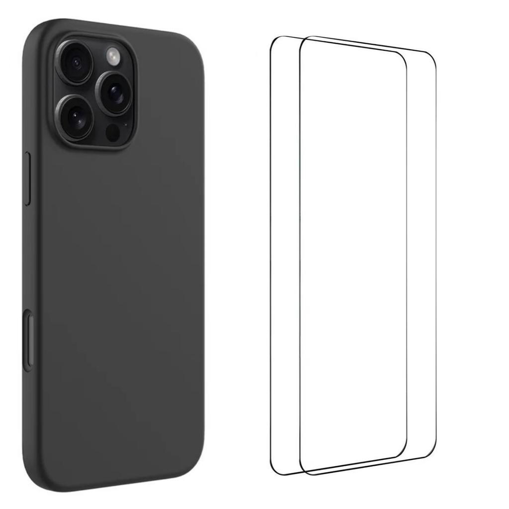 For iPhone 16 Pro Phone Case WANLONFENG GJ Series Liquid Silicone TPU Cover Large Cutouts with 2Pcs Screen Film