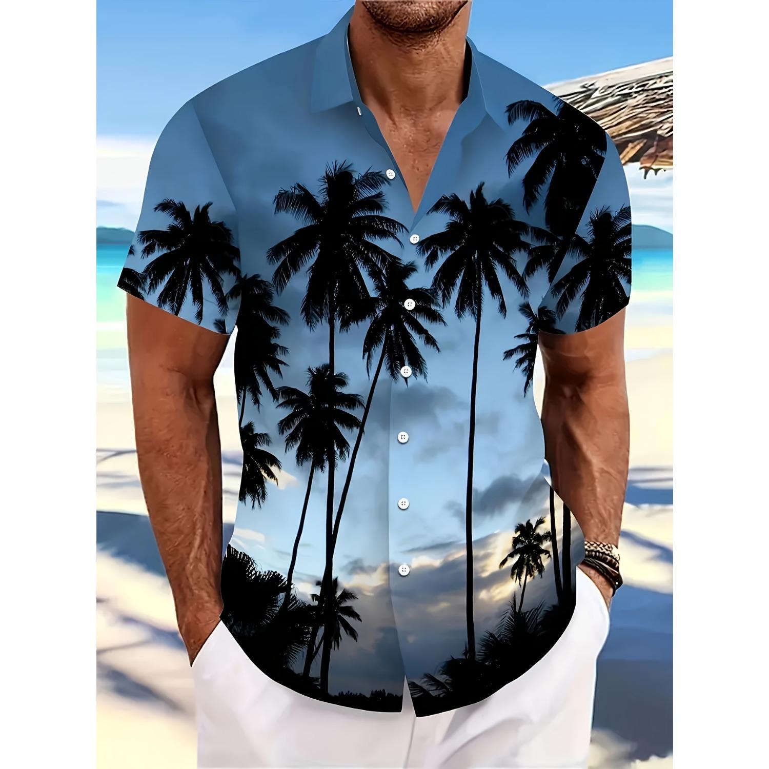 

Men s tropical palm tree printed short sleeved shirtShirt 5XL
