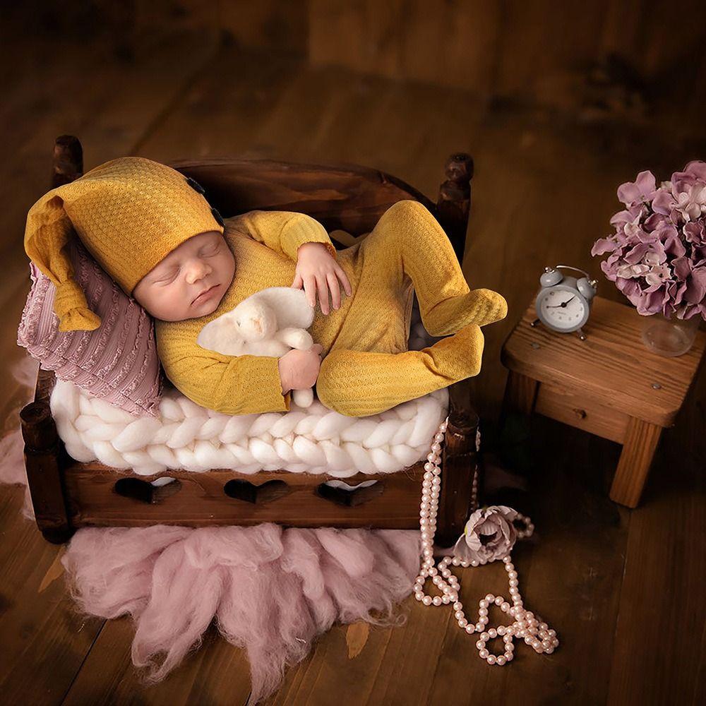 2Pcs/Set Crochet Knit Newborn Photoshoot Outfit Footed Newborn Prop Set Baby Bodysuit Photo Props