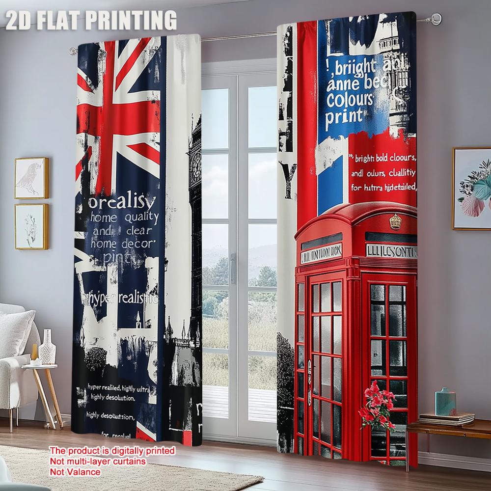 Spring Summer Curtains London Big Ben Phone Booth Yarn Durable Polyester Fabric Holiday Ldeal Kitchen Curtain Set Of 2 Made Washable Window Ready