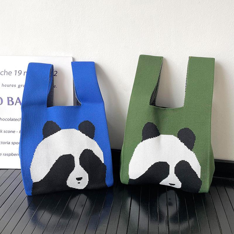 Cute Panda Knitted Shoulder Bag, Versatile for Spring And Summer, Large Capacity Tote Bag for Students And Commuters