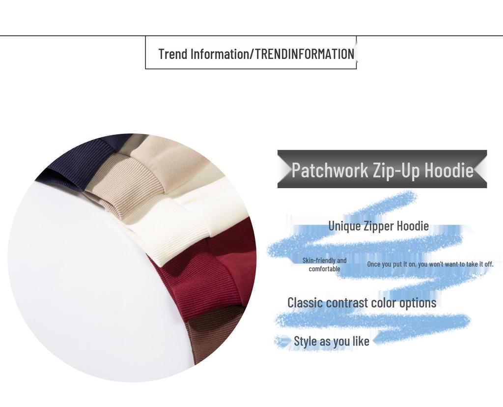 320g Unisex Youthful Trendy Loose Color Block Zipper Raglan Hoodie Cardigan