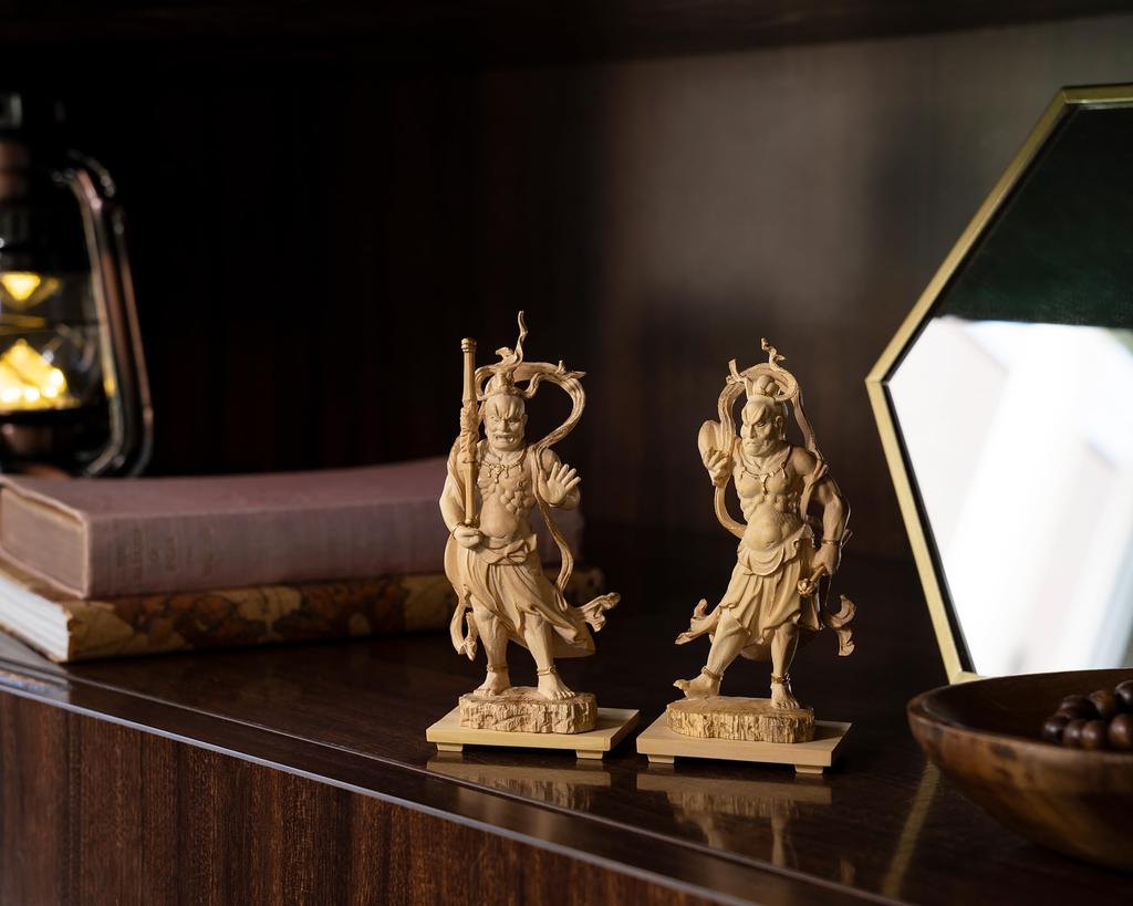 Kleiner Buddha Kongo Rikishi Statuen Set von 2 Agata Ungata Buddha Statue Figur Holzschnitzerei Ornament Buddha Statue Welt Kongo (Buchsbaum aus Holz)_Nio (GSB