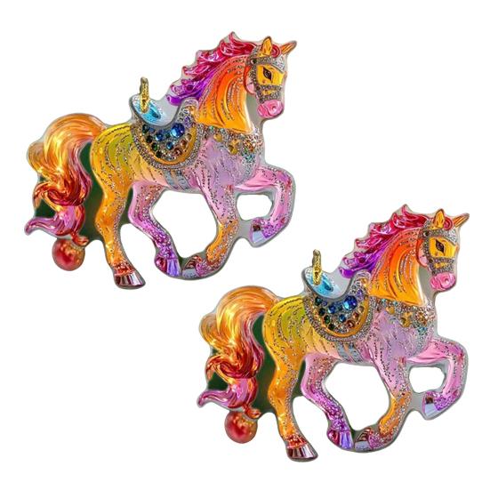 2 Pcs Horse Christmas Ornament Acrylic Sparkly Rhinestones Horse Hanging Decoration 2D Flat Christmas Tree Ornament for Horse Lovers