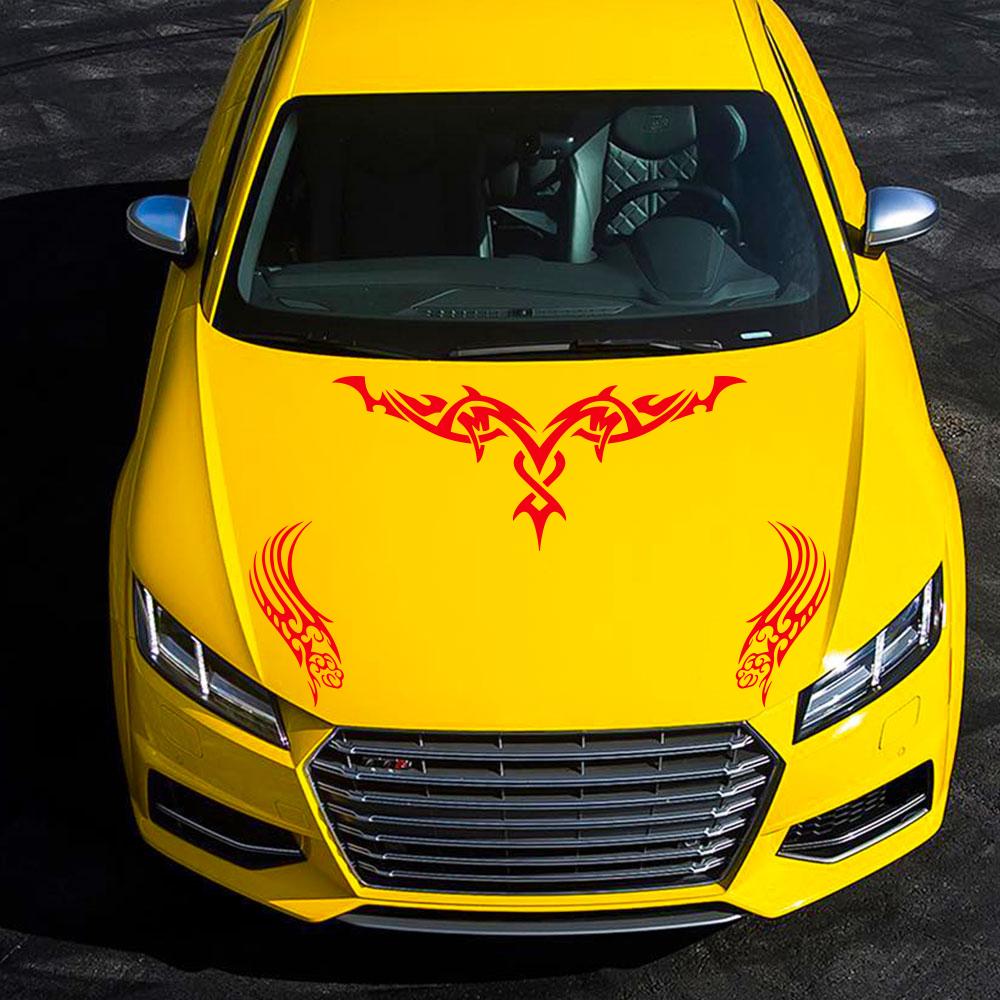 3pcs Fire Totem Car Stickers Self-Adhesive Front Cover Car Sports Car Engine Cover Stripe Stickers Auto Decoration Accessories