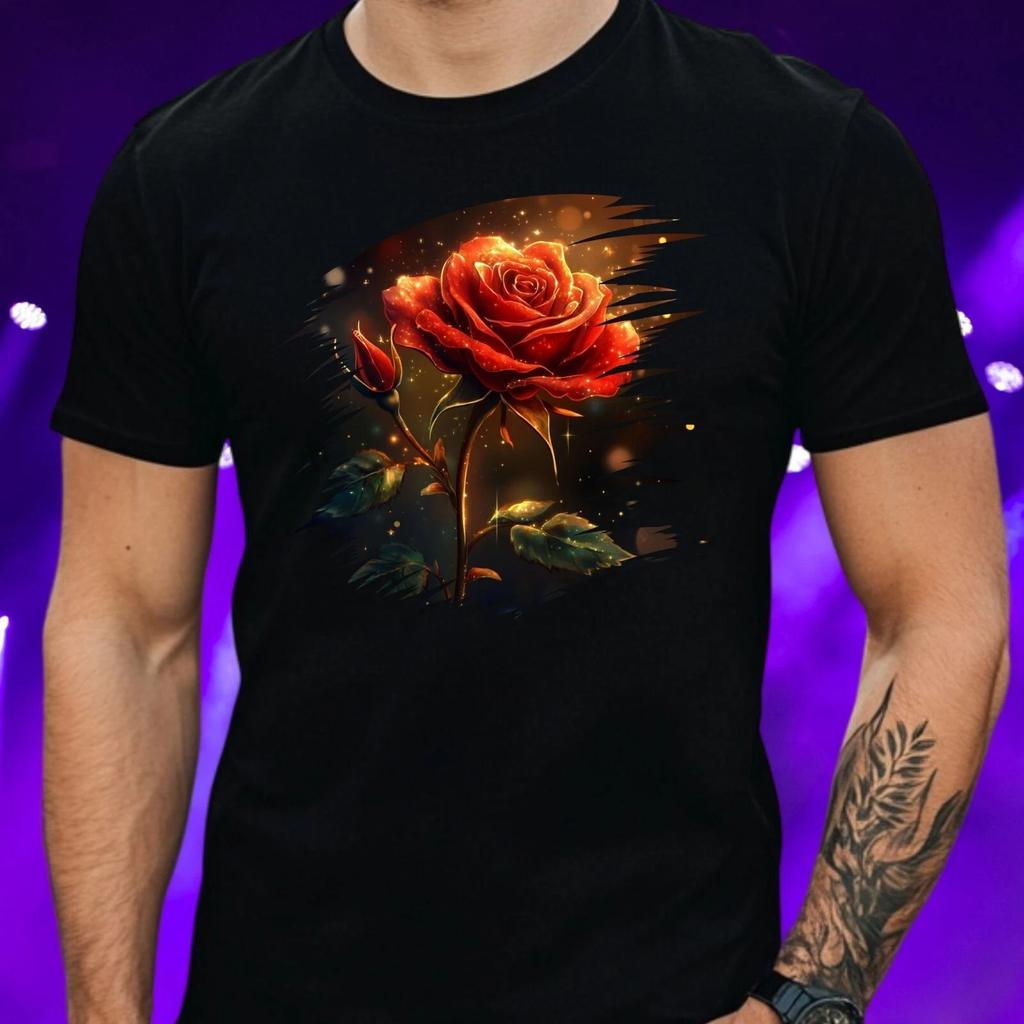 T-Shirt Herren Rote Rose Motiv Baumwolle Größe S bis 5XL