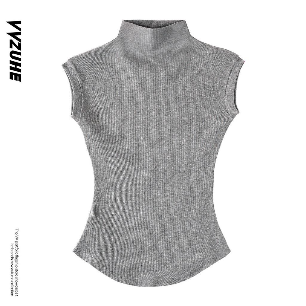 American niche design pure desire Spice Girl style short-sleeved T-shirt women's semi-turtleneck ant waist vest fashion bottoming top