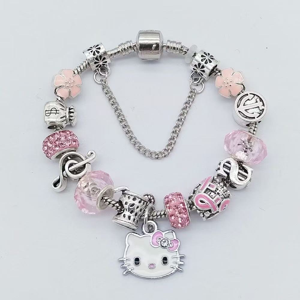 Braccialetto con Perline a Forma di Cuore Hello Kitty con Cristalli Scintillanti per Donne e Ragazze