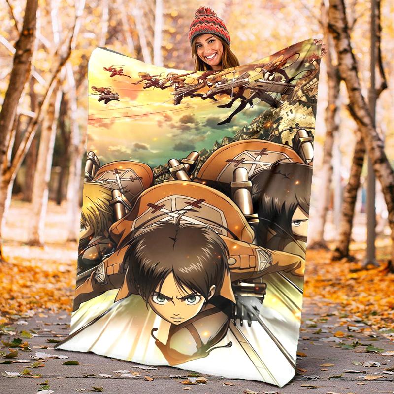 Attack on Titan Flannel Blanket Soft Warm All-Season Throw, Design for Camping, Car Travel, Hiking Sofa, Bed, Office Perfect Gift for Parties