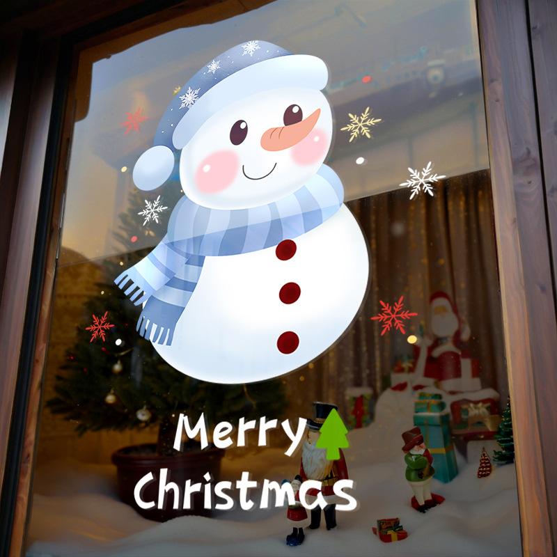 Christmas Warm Winter Welcome Snowman Wreath Stickers Xmas New Year Home Door Wall Window Decoration Decals KTY